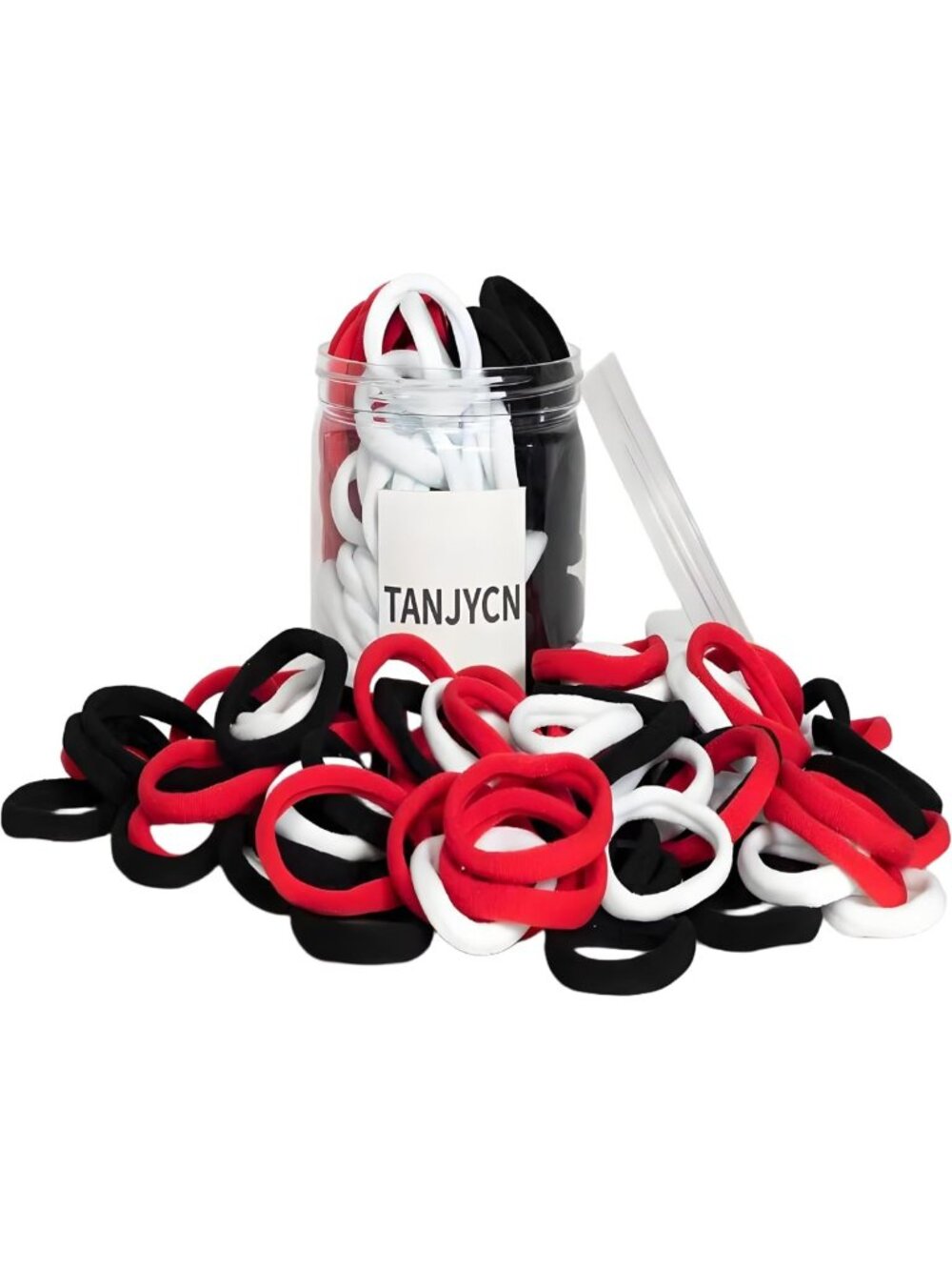 100 Pcs Thick Seamless Hair Ties - Black, White & Red - No Damage, Stylish
